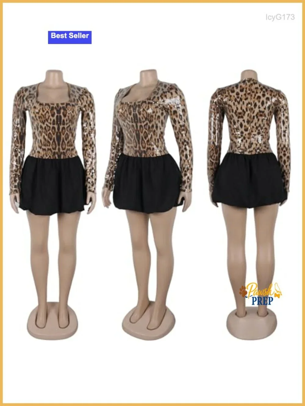Sequin Bodycon Mini Dress Long Sleeve Party Club Night